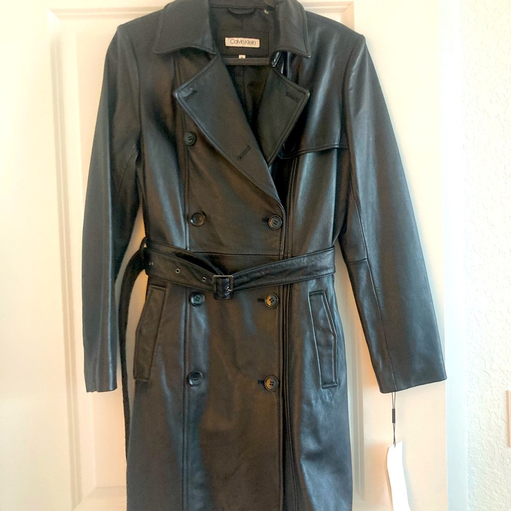 Calvin Klein genuine leather long womens
coat black M size